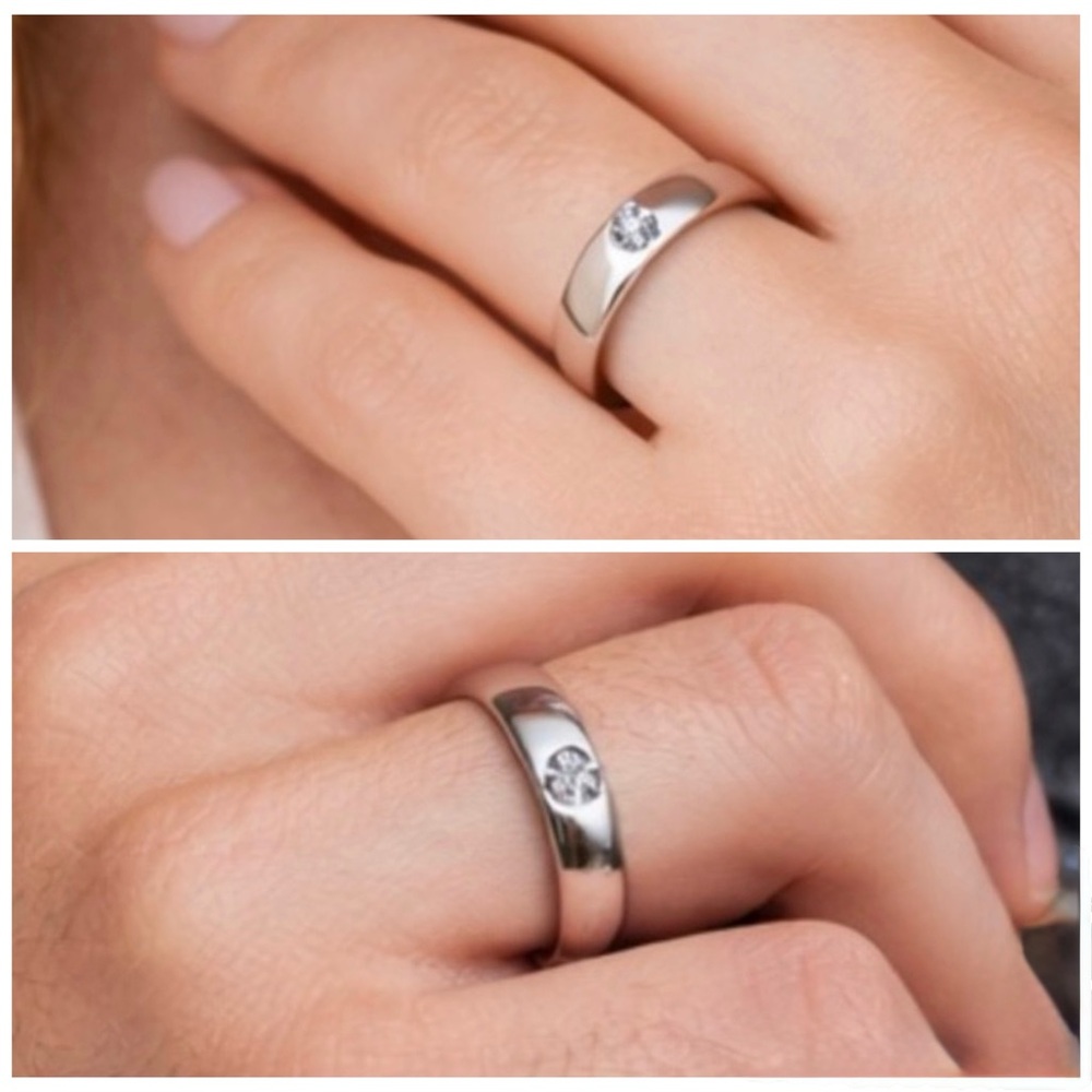 Brand New!! Stainless steel band with solitaire zircon stone